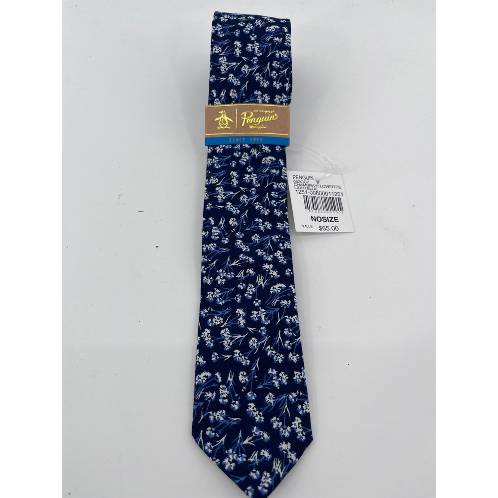 Original Penguin Mens Chambray Floral Skinny Tie Navy Blue White Cotton 003GC7